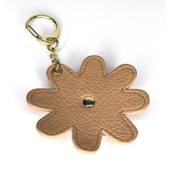 VTG FLOWER KEYCHAIN 5" Key Ring Gold Clip for Handbag Fob Simulated Leather Pink - Picture 3 of 4
